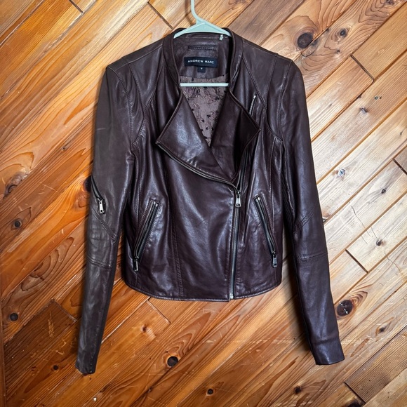 Andrew Marc Brown Leather Motorcycle Jacket Size Medium - Picture 1 of 8